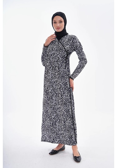 Puantiyeli Yandan Bağlamalı Namaz Elbisesi-21007 Gül Kurusu