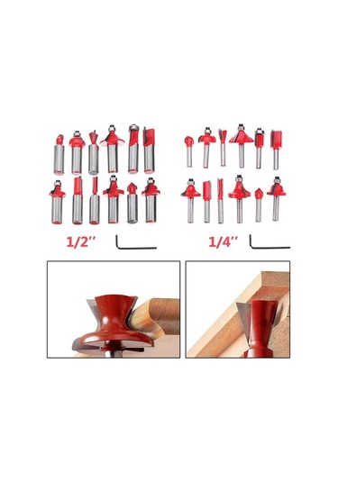 Sones Ahşap İşleme Freze Kesici Seti Kesme Makinesi Kafası Elektrikli Ahşap Frezeleme Gravür Makinesi Kesici, Stil: Kırmızı 1/4 Saplı 15 Adet