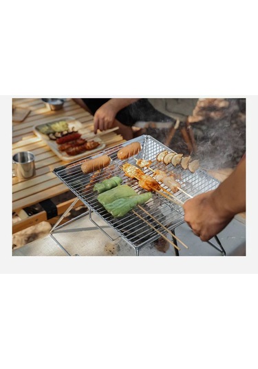 Shufa Taşınabilir Paslanmaz Çelik Ateş Yakma Standı, Kolay Sökülüp Takılabilir Mangal / Barbekü Izgarası 31 31 22cm Gri