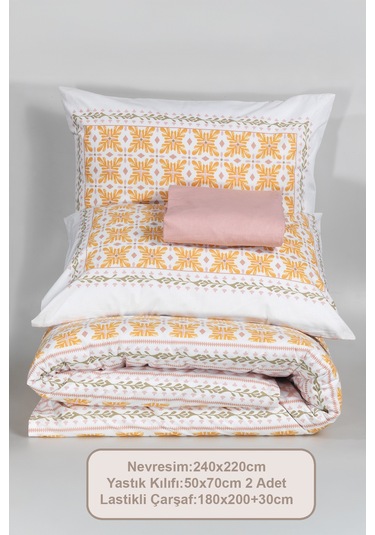 Elart Amanda Nevresim Takımı King Size %100 Pamuk Ranforce Lastikli Çarşaf 240x220 Cm Sarı Sarı