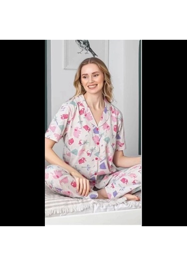 Freshness 107 Fil Desenli Patlı Kısa Kol Pijama Takımı Desenli