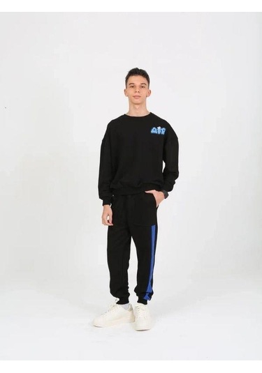 Erkek Çocuk The Air Yazı Detaylı 2 İplik Sweatshirt-15234 Siyah