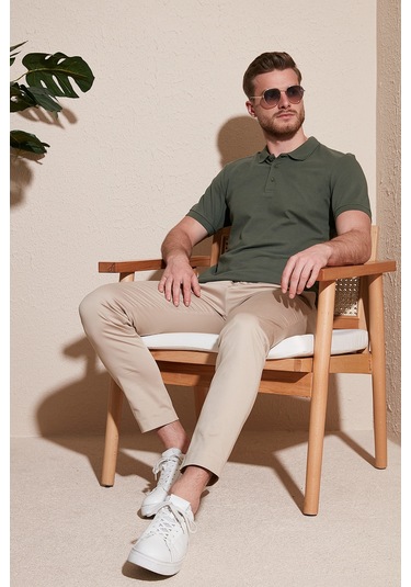Buratti Pamuklu Regular Fit Düğmeli Erkek Polo Yaka T Shirt 5902127 Haki