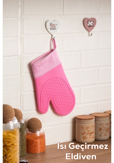 Porsima 3137-2 Silikon Yanmaz Yapışmaz Fırın Eldiveni Pembe Pembe