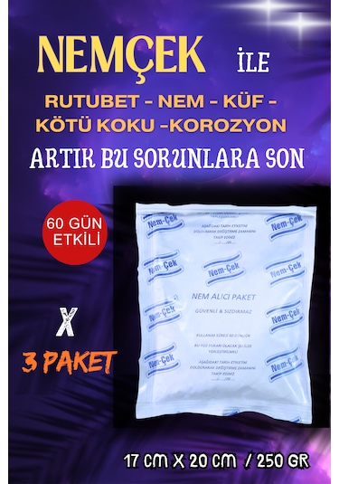 Nemçek Nem Alıcı Tutucu Rutubet Giderici  Önleyici Korozyon Önleyici Koku Giderici 250 GR X (3 Paket)