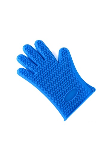 Yuntech01 Mavi Kalp Desenli 5 Parmaklı Silikon Eldiven - Fırın, Mikrodalga Ve Barbekü İçin Kaymaz, Isıya Dayanıklı, Temizlenmesi Kolay Ev Gereci