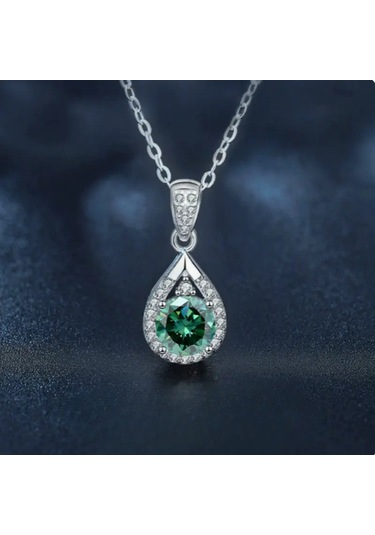 Mystic Glow Damla Zümrüt Yeşili 925 Ayar Gümüş Zincir Kadın Kolye Çok Renkli