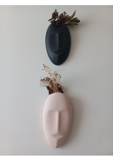 Dekoratif 2'li Yüz Duvar Vazosu, Duvar Süsü ,heykel Aksesuar Siyah Bej