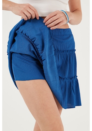 Lela Beli Lastikli Mini Bayan Şort Etek 5865038 Saks