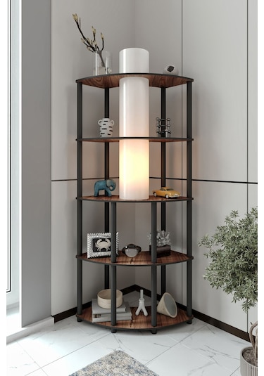 Ravilo Conrad Çift Yön Kullanım Raflı Köşe Lambader Ceviz Ceviz