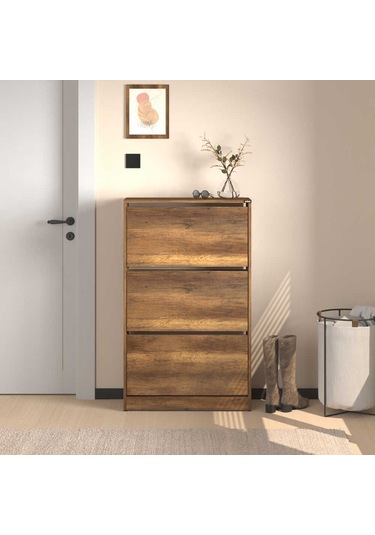 Flat Duo 3 Katlı Geniş Ayakkabılık - Oslo Ceviz 73x119x26 Cm Ceviz