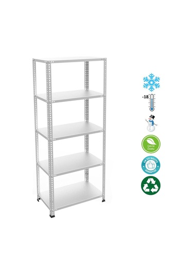 5 Katlı Paslanmaz Krom Raf - Inox Soğuk Oda Rafı, Buzhane Rafı 31x60 Cm-0.70 Mm-200 Cm Gri