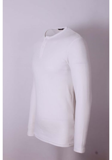 Trender Düğmeli Waffle Ekru Erkek Sweatshirt 5070 Ekru