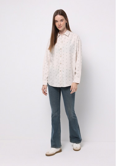 Colins Relax Fit Shirt Neck Baskılı Kadın Ekru Uzun Kol Gömlek Cl1077306 Q1.v1 Ecr Ekru