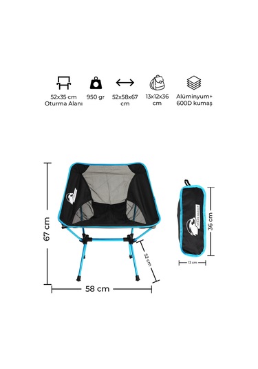 Urban Badger Turkuaz Loki Çantalı Katlanabilir Sandalye Mavi - Siyah