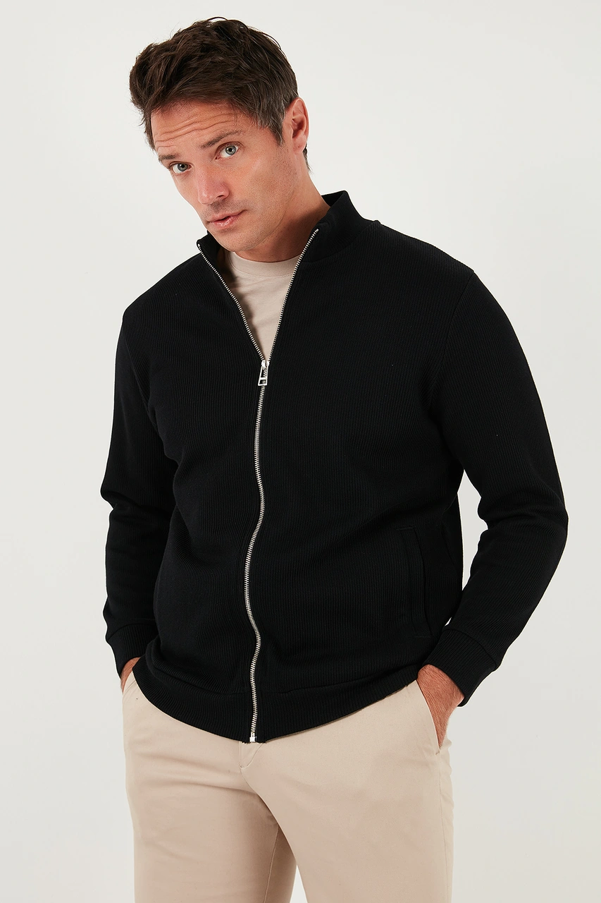 Buratti Pamuklu Relaxed Fit Dik Yaka Fermuarlı Erkek Hırka 5901075 Siyah