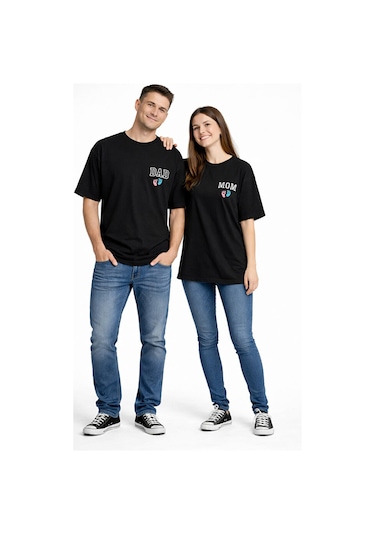 Nevermind Anne Baba Kombini Mom Dad Baskılı Çift Tişört Oversize Unisex 2 L Siyah