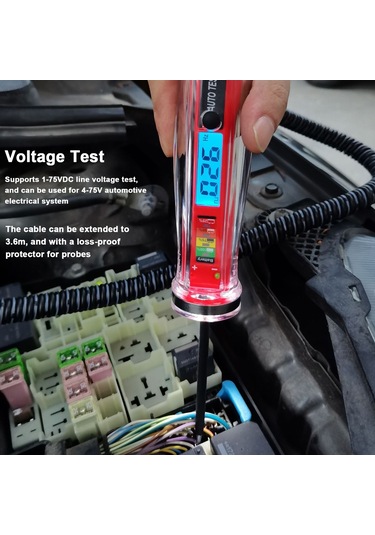 Lemestar "otomotiv Elektrik Test Kalemi - 1-75v Lcd Ekranlı, Kısa Devre Ve Açık Devre Testi, 3.6m Uzatmalı Kablolu"