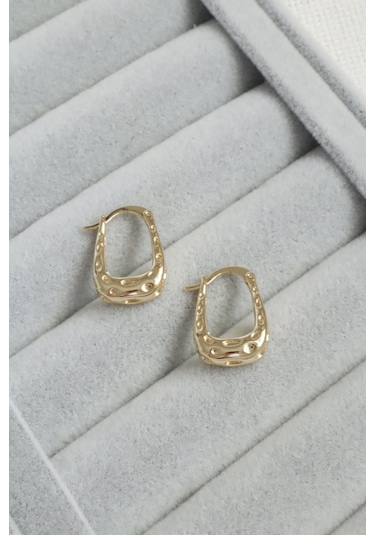 Kadın Küpe Kararmaz 14k Renk Vip Seri Krater U Model 2cm Halka Küpe Altın