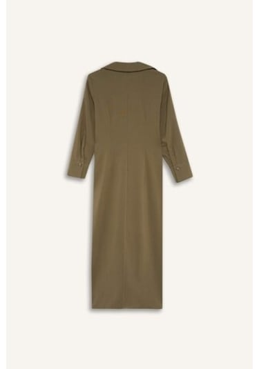 Defacto Gömlek Yaka Basic Düz Düğmeli Belil Büzgülü Bengalin Yarım Kollu Elbise D4560AX24AUKH419 Haki