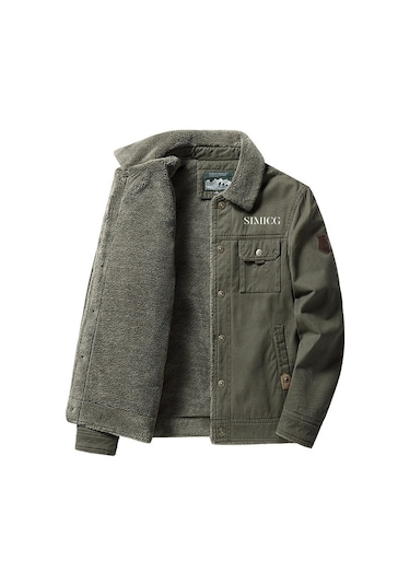 Sımıcg Kalınlaştırılmış Günlük Moda Yaka Ceket-army Yeşil Koyu Yeşil