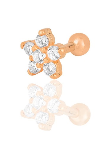 Gümüş Rose Zirkon Taşlı Papatya Modeli Tragus Helix Piercing Küpe