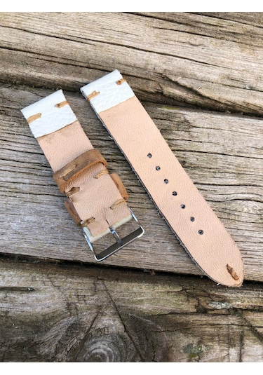 22 Mm Krem Renk Deri El Yapımı Kordon