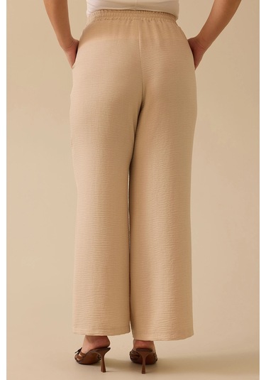 Galaxi Kadın Büyük Beden Elastik Bel Cepli Rahat Kesim Pantolon 4013 Bej Bej