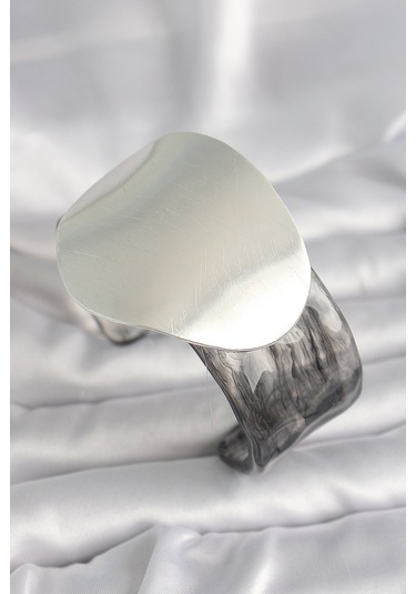 Siyah Mermer Desen Akrilik Pilastik Gümüş Plaka Model Vintage Kadın Bilezik - Tj-bb6669 Diğer