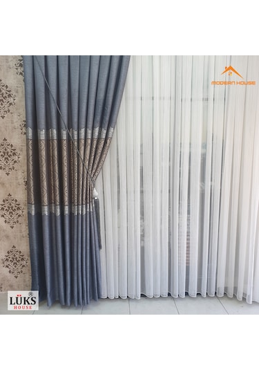 Lüks Kırçıllı Mavi Fon Pano Perde Sık Pile Tek Kanat-modern House Mavi