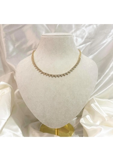 Vıp Seri Zirkon Taşlı Üçgen Kolye Gold Gold