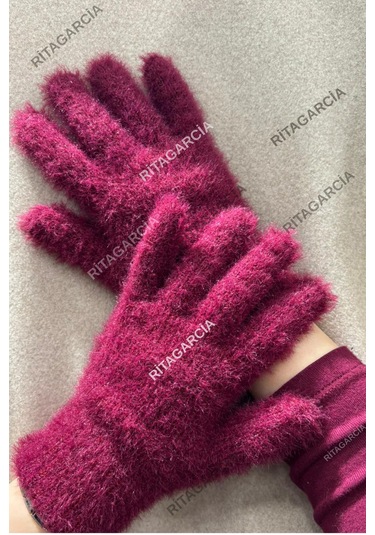 Peluş Uzun Eldiven Bordo