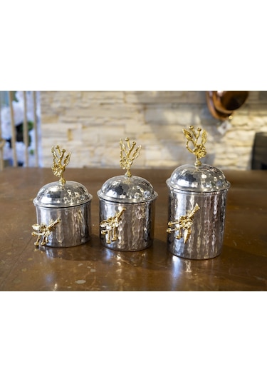3'lü Çiçekli Baharatlık Takımı Gümüş