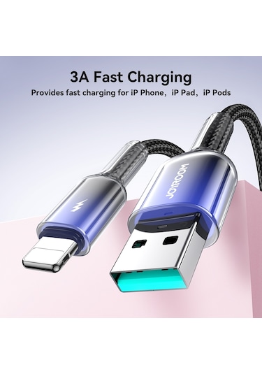 Joyroom S-a42 Crystal Clear Series Fast Charging Data Cable, Usb To 8 Pin Cable, Length: 1.2m Black