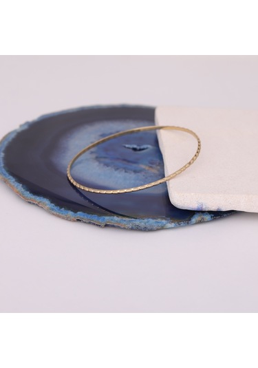 925 Ayar Altın Mikron Kaplama Desenli Ajda Gümüş Bilezik - Bv00104 Gold