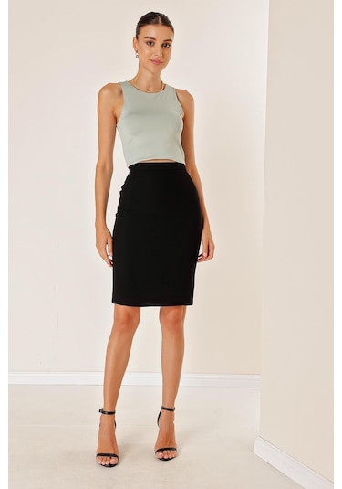 Astarlı İthal Krep Küp Etek - 34093 - Siyah