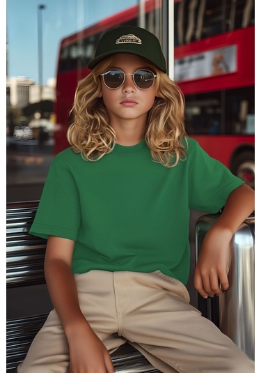 Çam Yeşili Çocuk T-shirt Kız Erkek Unisex %100 Pamuk Çam Yeşili