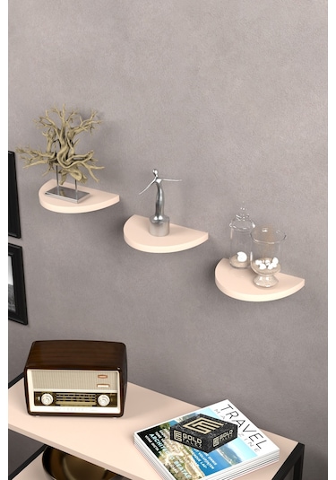 Duvar Rafı Dekoratif 3 Adet Çiçeklik Oval Krem