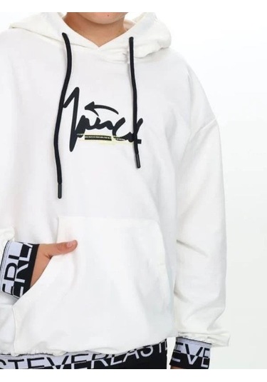 Çocuk Kapüşonlu Kind Yazılı Sweatshirt-14820 Ekru