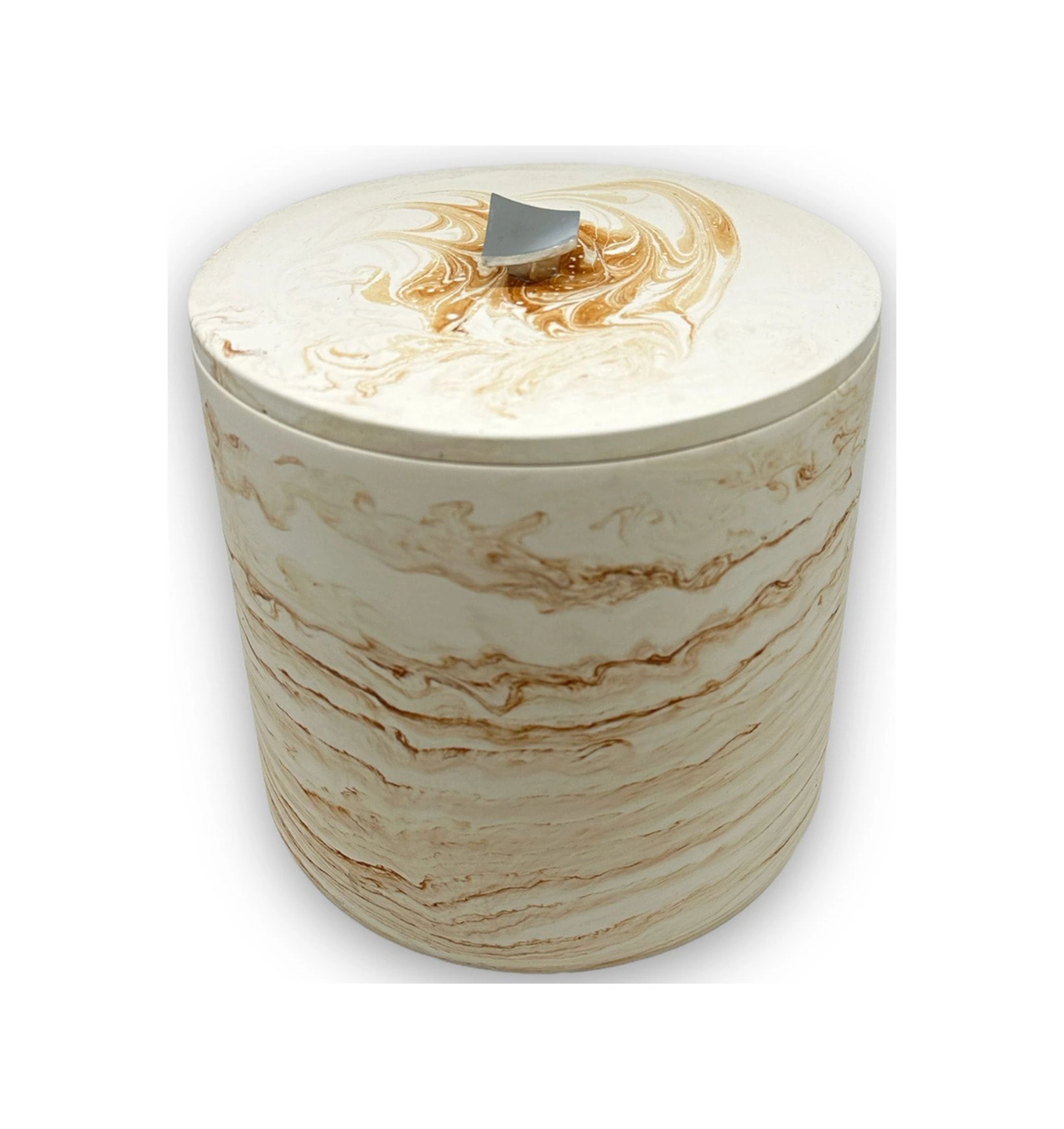 Mermer Desenli Beton Çöp Kovası Banyo Mutfak Tuvalet Wc 18 Cm 4 Litre Bej