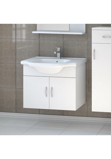 Denko Akyazı 55 Cm Mdf Beyaz Banyo Dolabı Takımı + Boy Dolabı Beyaz