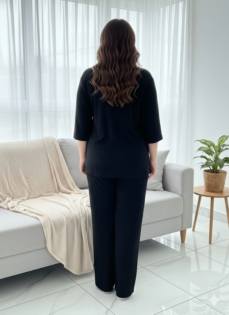 Kadın Büyük Beden Pijama Takım Siyah