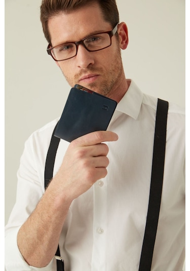 Eldridge Erkek Lacivert Plus Color Deri İnce Tasarım Çok Bölmeli Rfid Korumalı Cüzdan Lacivert