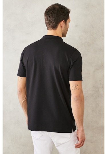 Ac&Co / Altınyıldız Classics Erkek Koyu Siyah Polo Yaka Cepli Regular Fit Bol Kesim Düz Tişört 4A4820200004SssxXL Siyah