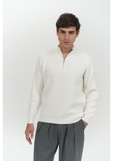 Mathis Ekru Balıkçı Yaka Erkek Triko Kazak Ekru