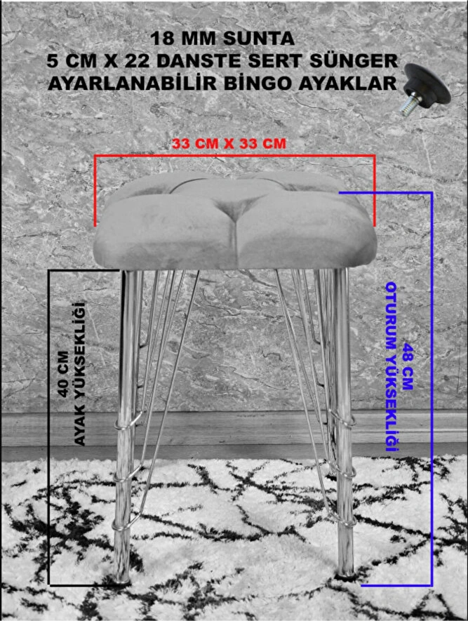 Kare Siyah Boyalı Telli Ayaklı Tabure - Oturak - Bar Taburesi - A Çok Renkli