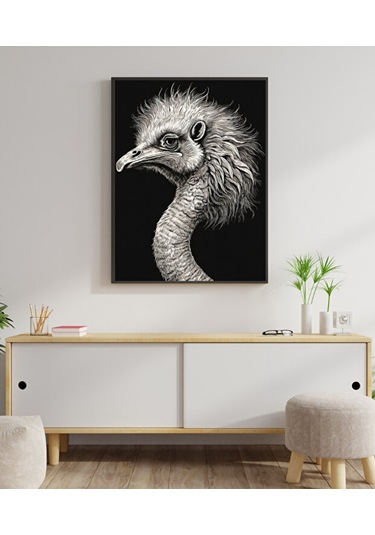 Tablo Ahşap Çerçeveli Tablo Çerçeveli Poster Devekuşu Hayvan Temalı Tablo