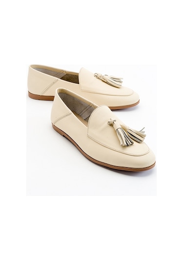 Luvishoes F04 Ekru Bej Cilt Hakiki Deri Ayakkabı Bej - Ekru