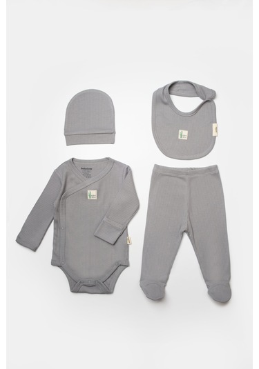 Bebek 4'lü Uzun Kollu Set, %50 Bambu %50 Organic Pamuk, Bebek - Yenidoğan - Csyb9010 Gri