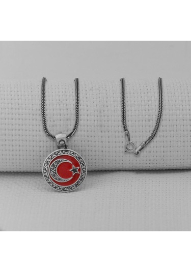 Takıhan Gravür İşlemeli 925 Ayar Erkek Gümüş Küçük Boy Ay Yıldız Kolye